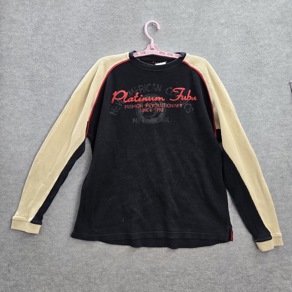 VINTAGE Fubu Men Sweatshirt XL Black‎ Y2K Platinum Embroidery Colorblock